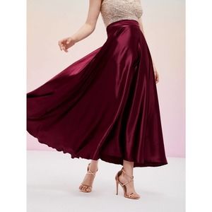 High waisted Satin maxi Skirt burgundy maroon red